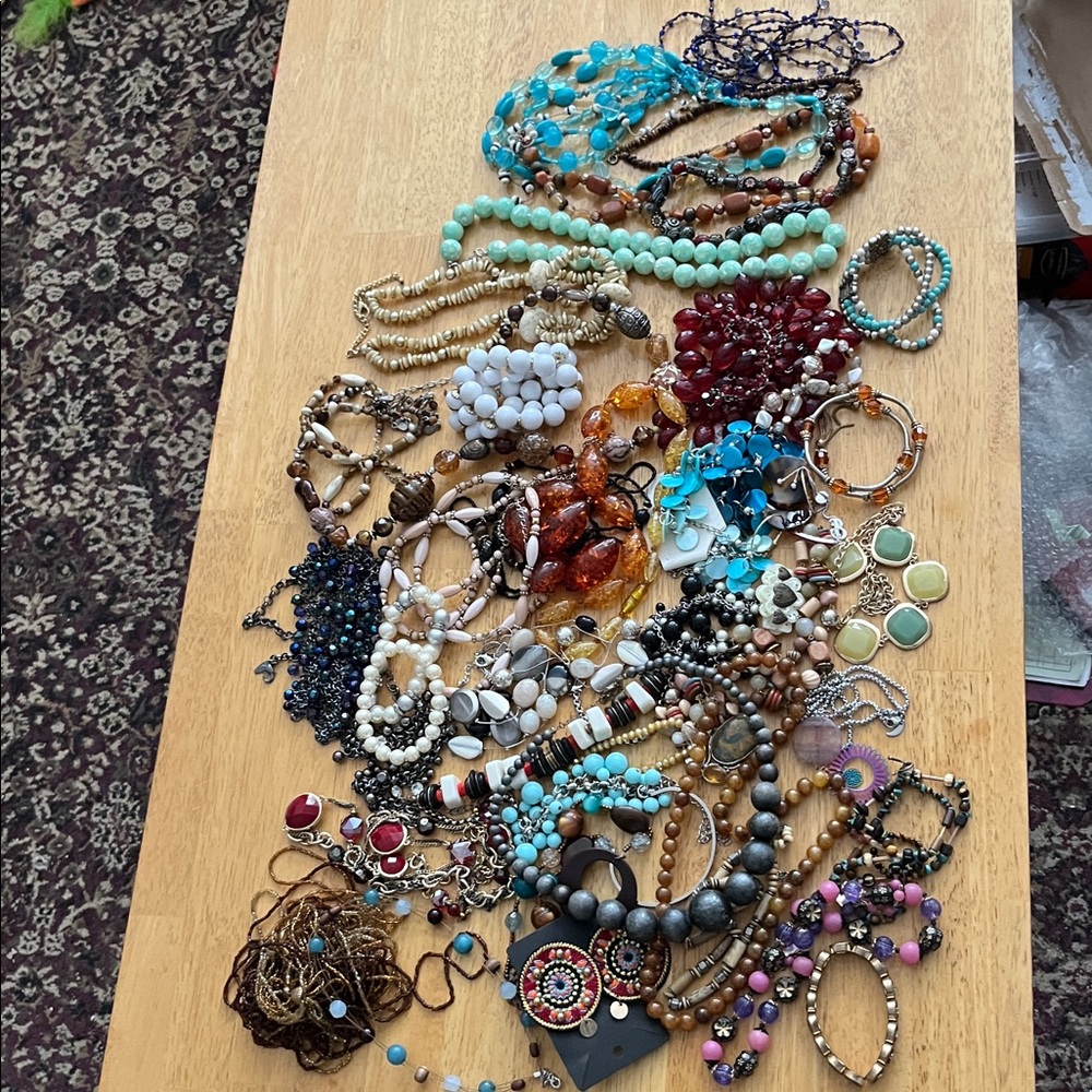 Five Pounds of Craft Jewelry wood, acrylic, stone, ceramic, composite amber.  2
